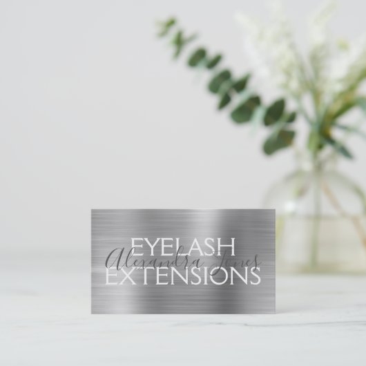 Luxury Silver Borhed Metal Eyelash Extensions Visitekaartje (Staand voorkant)