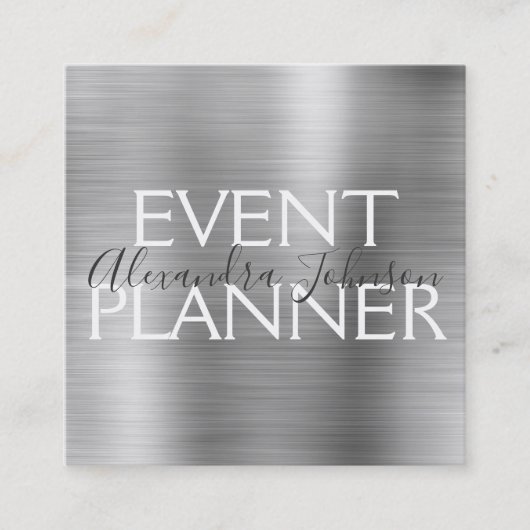 Luxury Silver Brushed Metal Event Planner Vierkante Visitekaartje (Voorkant)