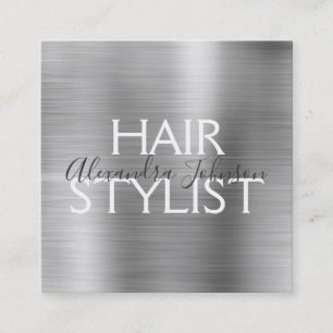 Luxury Silver Brushed Metal Hair Stylist Vierkante Visitekaartje