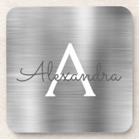Luxury Silver Brushed Metal Monogram Name Initiaal