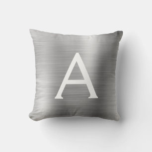 Luxury Silver Brushed Metal Monogram Name Initiaal Kussen