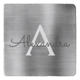 Luxury Silver Brushed Metal Monogram Name Initiaal Trivet