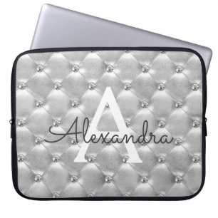 Luxury Silver Elegant Monogram Laptop Sleeve