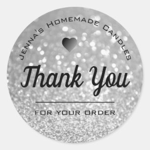 Luxury Silver Glitter Elegant Eenvoudig Dank u Ronde Sticker