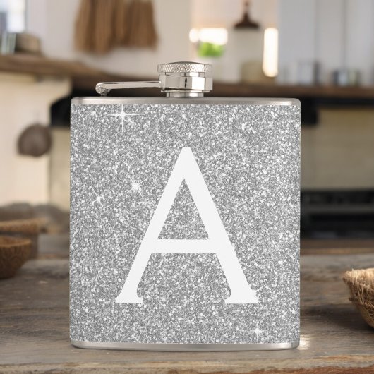 Luxury Silver Glitter en Sparkle Monogram Heupfles