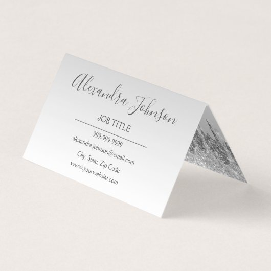Luxury Silver Glitter en Sparkle Visitekaartjes (Achterkant)