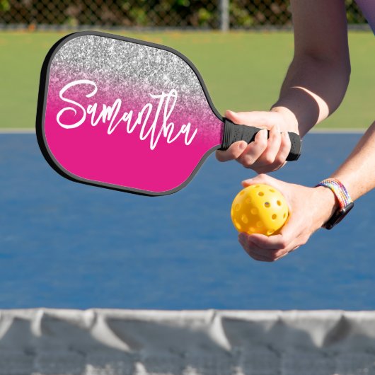 Luxury Silver Glitter Hot Pink Ombre - Aangepast Pickleball Paddle (Insitu)