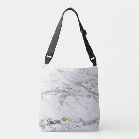 Luxury Silver Glitter Marble Add Text Crossbody Tas (Voorkant)