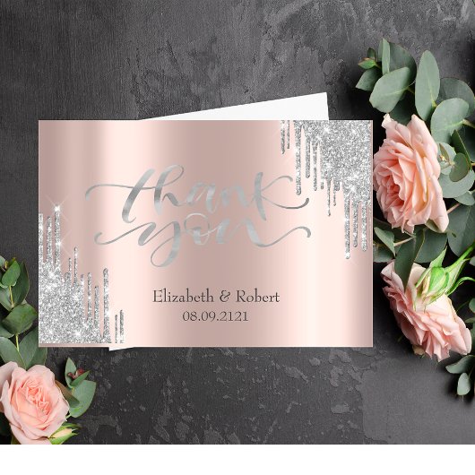 Luxury Silver Glitter-schijven Roos Gold Bedankkaart