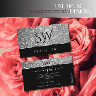 Luxury Silver Glitter Shimmer Stars zwart Monogram Visitekaartje