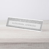 Luxury Silver Glitter Sparkle Girly Modern Bureau Naambordje (Voorkant)