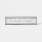 Luxury Silver Glitter Sparkle Girly Modern Bureau Naambordje (Voorkant)