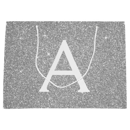 Luxury Silver Glitter & Sparkle Monogram Groot Cadeauzakje (Voorkant)