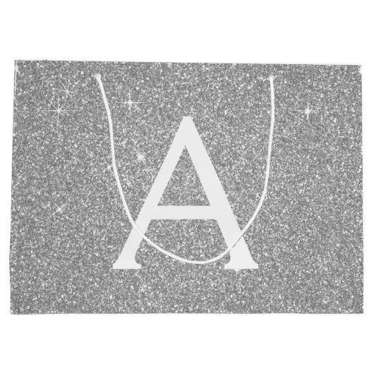 Luxury Silver Glitter & Sparkle Monogram Groot Cadeauzakje (Achterkant)