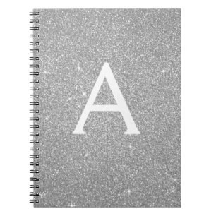 Luxury Silver Glitter Sparkle Monogram Notitieboek