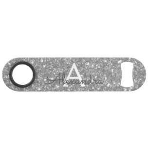 Luxury Silver Glitter & Sparkle Monogram Speed Flessenopener
