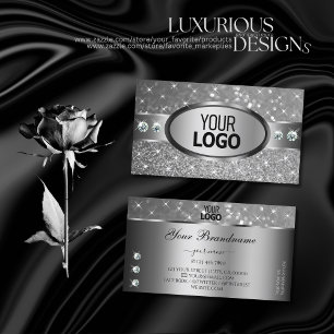 Luxury Silver Glitter Sparkle Stars Diamonds Logo Visitekaartje