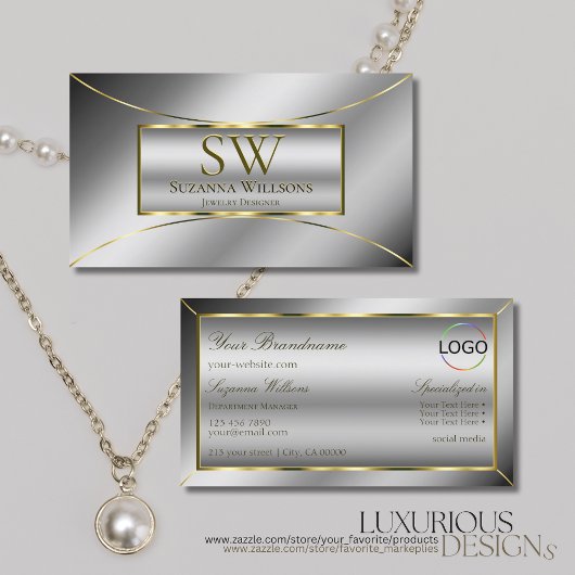 Luxury Silver Gold Decor met monogram en Logo Visitekaartje
