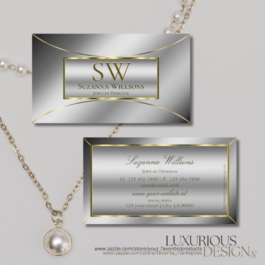 Luxury Silver Luminous Gold Decor met Monogram Visitekaartje