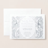 Luxury Silver Peacock Art Deco 20s Wedding Folie Kaarten (Voorkant met envelop)
