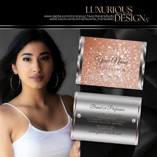 Luxury Silver Roos Gold Glitter Spark Rhinestones Visitekaartje