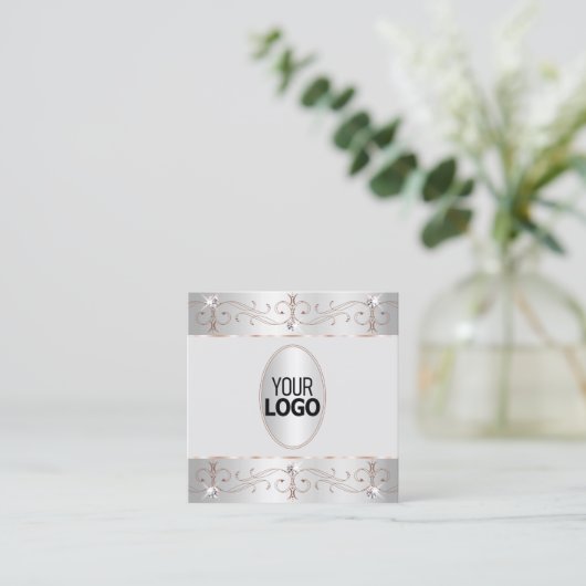 Luxury Silver Roos Gold  Ornamenten met Logo Vierkante Visitekaartje (Staand voorkant)