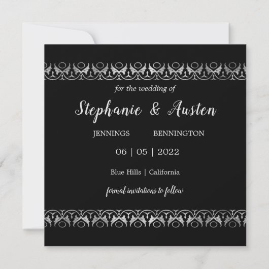 Luxury Silver Save the Date Invitation Kaart (Achterkant)