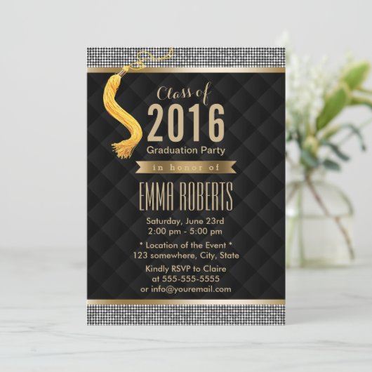 Luxury Silver Sequin Border Modern Afstuderen Kaart (Staand voorkant)