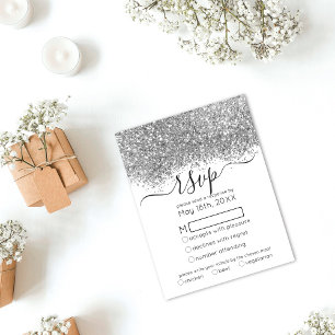 Luxury Silver White Glitter Confetti Wedding RSVP Kaartje
