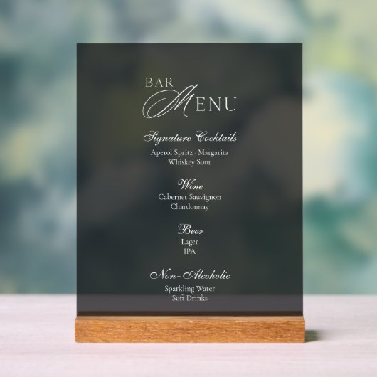 Luxury Smoked Acrylic Bar Menu Sign Acryl Bord (Neutraal)