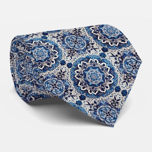 Luxury Statement Moroccan Tiled Faux Silk Neck Tie Stropdas (Opgerold)