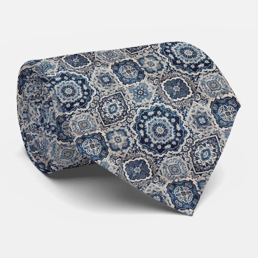 Luxury Statement Moroccan Tiled Faux Silk Neck Tie Stropdas (Opgerold)