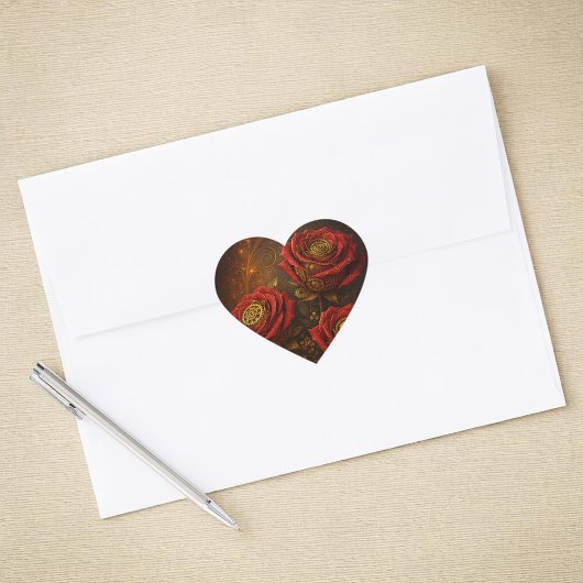 Luxury Steampunk Roses Romantic Gold Gears Hart Sticker