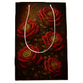 Luxury Steampunk Roses Romantic Gold Gears Medium Cadeauzakje (Voorkant)