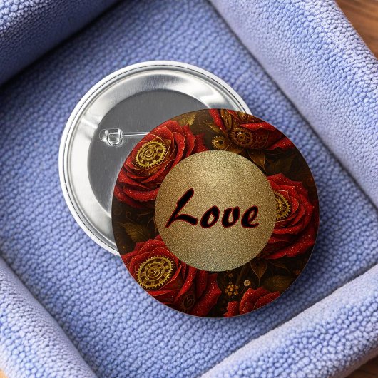 Luxury Steampunk Roses Romantic Gold Gears Ronde Button 5,7 Cm