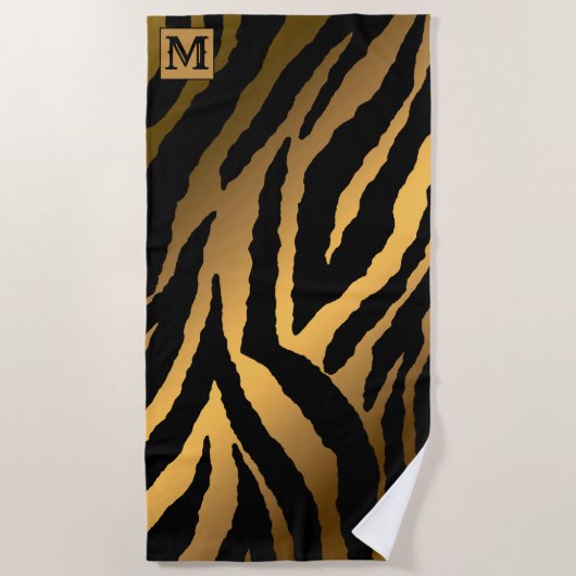 Luxury Summer Time Monogramed Tiger Gold Strandlaken (Voorkant)