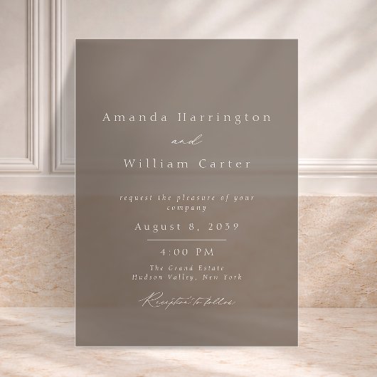 Luxury Taupe Acrylic Wedding Invitation