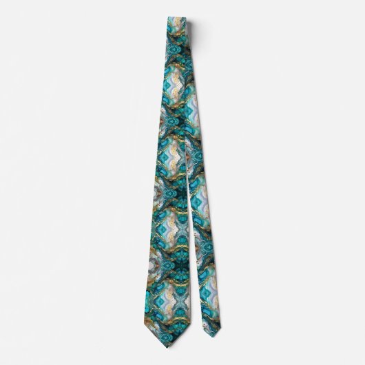 Luxury Teal and Gold Marble Fluid Art Pattern Stropdas (Voorkant)