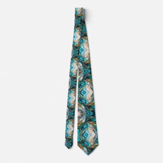 Luxury Teal and Gold Marble Fluid Art Pattern Stropdas (Achterkant)