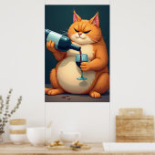 Luxury Tipsy Cat Modern Art Illustration Poster (Keuken)