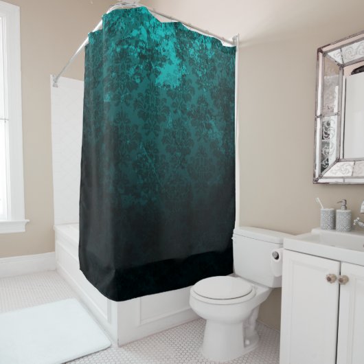 Luxury Turquoise Damask Douchegordijn (In situ)