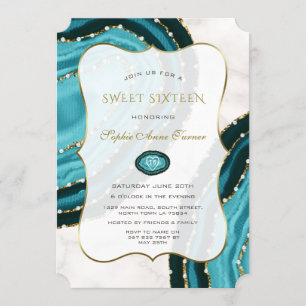 Luxury Turquoise Waterverf Agates Sweet Sixteen Kaart