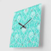 Luxury Turquoise & White Damask Decorative Pattern Vierkante Klok (Hoek)
