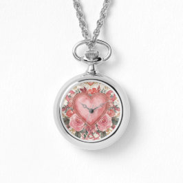 Luxury,Valentine, Love Pink Heart ,Flowers Pattern Horloge