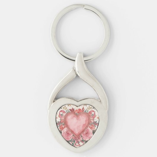 Luxury,Valentine, Love Pink Heart ,Flowers Pattern Sleutelhanger (Voorkant)