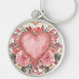Luxury,Valentine, Love Pink Heart ,Flowers Pattern Sleutelhanger
