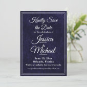 Luxury Velvet Navy Blue Monogram Wedding Save The Date (Staand voorkant)