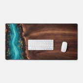 Luxury Walnut Wood and Teal Resin Art Desk Mat (Clavier et souris)