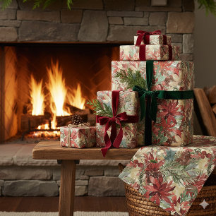 Luxury Waterverf kerstfeestdag Floral Inpakpapier Vel