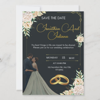 Luxury Wedding Invitation Black and Gold Kaart